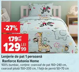 Carrefour Ranforce Kotonia Home lenjerie de pat 1 persoană Ofertă