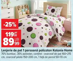Carrefour Lenjerie de pat 1 persoană policotan Kotonia Home Ofertă