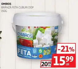 Auchan Omiros brânză feta cuburi dop Ofertă