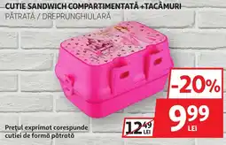 Auchan Cutie sandwich compartimentată + tacâmuri pătrată / dreprunghiulară Ofertă