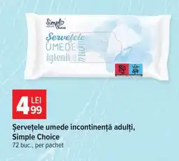 Carrefour Șervețele umede incontinență, adulți, Simple Choice Ofertă