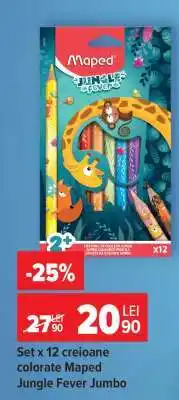 Carrefour Set x 12 creioane colorate Maped Jungle Fever Jumbo Ofertă