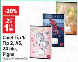 Carrefour Caiet Tip 1/Tip 2, A5, 24 file, Pigna Ofertă