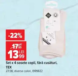 Carrefour Set x 4 sosete copii, fără cusături, TEX Ofertă