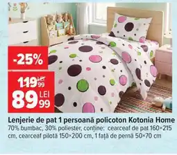 Carrefour Lenjerie de pat 1 persoană policoton Kotonia Home Ofertă