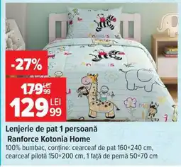 Carrefour Lenjerie de pat 1 persoană Ranforce Kotonia Home Ofertă