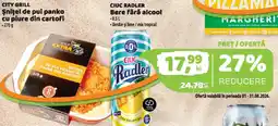 La Doi Pasi City Grill șnițel de pui panko cu piure din cartofi + ciuc radler bere fara alcool Ofertă