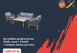 Brico Depôt Set mobilier gradina/terasa Vitello, masa + 2 fotolii + canapea, 4 piese, gri-maro Ofertă