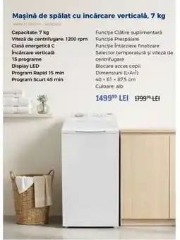 Carrefour Mașină de spălat cu încărcare verticală, 7 kg Ofertă