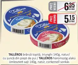 CBA Talléros brânză topită, triunghi 140g, natur/ cu șuncă din piept de pui / Talléros háromszög alakú ömlesztett sajt 140g, natu Ofertă