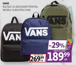 Auchan Vans rucsac cu buzunar frontal negru/ albastru/ kaki Ofertă
