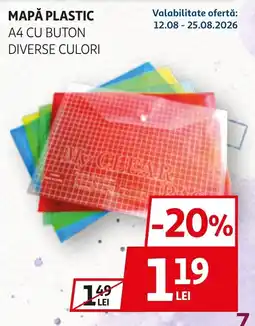 Auchan My Clear mapă plastic a4 cu buton diverse culori Ofertă