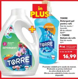 Kaufland Torre detergent gel pentru rufe flori de munte / lavanda + Torre balsam de rufe flori de munte Ofertă