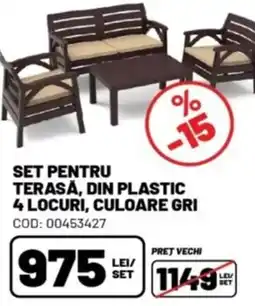 Ambient Set pentru terasă, din plastic 4 locuri, culoare gri Ofertă
