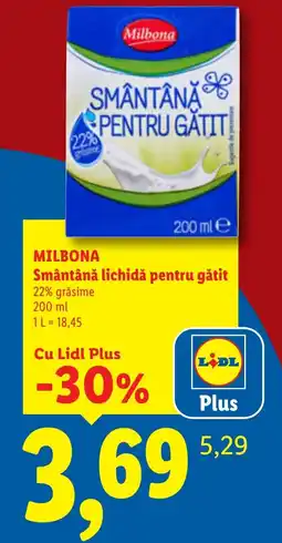 Lidl Milbona smântână lichidă pentru gătit Ofertă