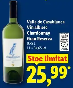 Lidl Valle de Casablanca Vin alb sec Chardonnay Gran Reserva Ofertă