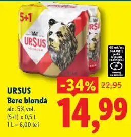 Lidl URSUS Bere blondă Ofertă