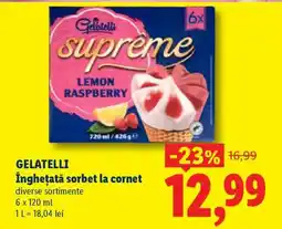 Lidl GELATELLI Înghețată sorbet la cornet Ofertă