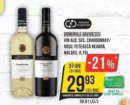 Mega Image Domeniile Davidescu vin alb, sec, chardonnay/ roșu, fetească neagră, malbec Ofertă