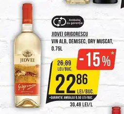 Mega Image Jidvei grigorescu vin alb, demisec, dry muscat Ofertă