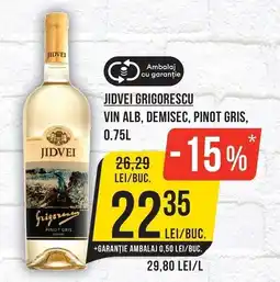 Mega Image Jidvei grigorescu vin alb, demisec, pinot gris Ofertă