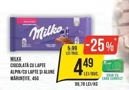 Mega Image Milka ciocolata cu lapte alpin/cu lapte si alune marnutite Ofertă