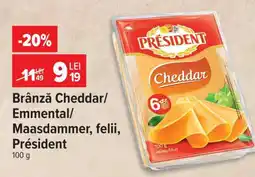 Carrefour Brânză Cheddar/Emmental/Maasdammer, felii, Président Ofertă