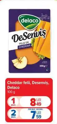 Carrefour Cheddar felii, Desenviș, Delaco Ofertă