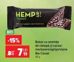 Carrefour Baton cu semințe de cânepă și cacao/merișoare/agrișe/vișine Bio Canah Ofertă