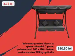Brico Depôt Balansoar gradina 3 locuri cu spatar rabatabil, 2 perne Ofertă