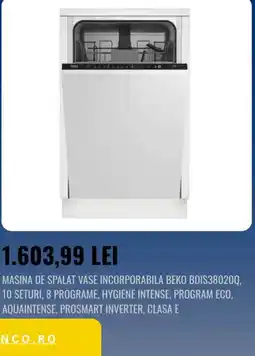 Flanco Beko masina de spalat vase incorporabila bdis38020q Ofertă