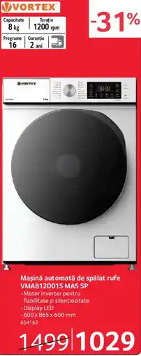 Selgros Vortex mașină automată de spălat rufe vma812d01s mas sp Ofertă