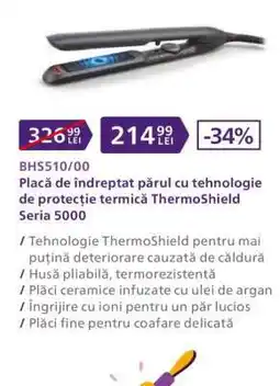 Carrefour BHS510/00 Placă de îndreptat părul cu tehnologie de protecție termică ThermoShield Seria 5000 Ofertă