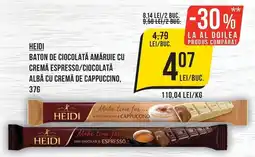 Mega Image Heidi baton de ciocolata amaruie cu cremă espresso/ciocolată albă cu cremă de cappuccino Ofertă