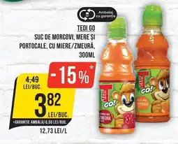 Mega Image Tedi Go suc de morcovi, mere și portocale, cu miere/zmeură Ofertă