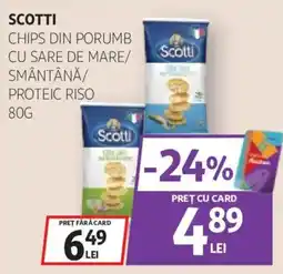 Auchan Scotti chips din porumb cu sare de mare/smântână/proteic riso Ofertă