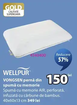 JYSK Wellpur vongsen pernă din spumă cu memorie Ofertă