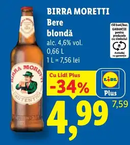 Lidl Birra Moretti Bere blondă Ofertă