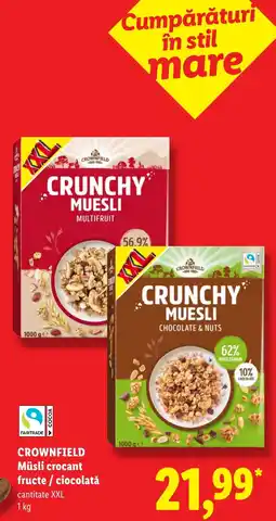 Lidl Crownfield muesli crocant fructe / ciocolata Ofertă