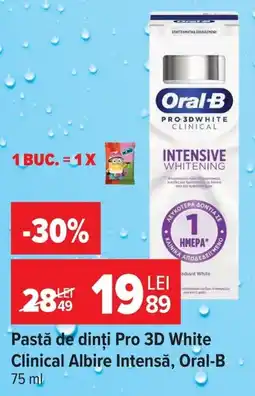 Carrefour Market Oral-B pastă de dinți Pro 3D White Clinical Albire Intensă Ofertă