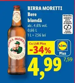 Lidl BIRRA MORETTI Bere blondă Ofertă