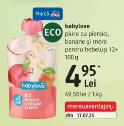 DM babylove piure cu piersici, banane și mere Ofertă