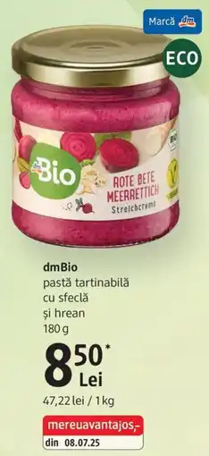 DM dmBio pastă tartinabilă cu sfeclă și hrean Ofertă
