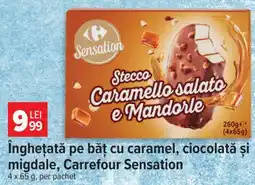 Carrefour Înghețată pe băț cu caramel, ciocolată și migdale, Carrefour Sensation Ofertă