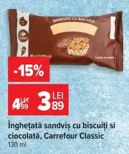 Carrefour Înghețată sandviș cu biscuiți și ciocolată, Carrefour Classic Ofertă