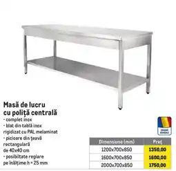 Metro Masă de lucru cu poliță centrală Ofertă