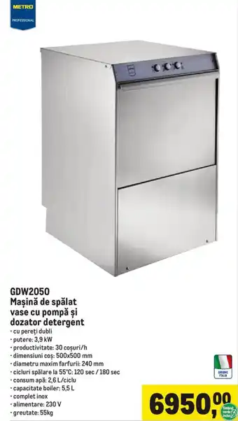 Metro Professional Mașină de spălat vase cu pompă și dozator detergent