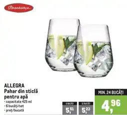 Metro Pasabahce Allegra Pahar din sticlă pentru apă Ofertă