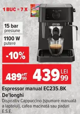 Carrefour De'longhi espressor manual ec235.bk Ofertă