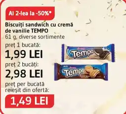 Supeco Tempo biscuit sandwich cu cremă de vanilie Ofertă